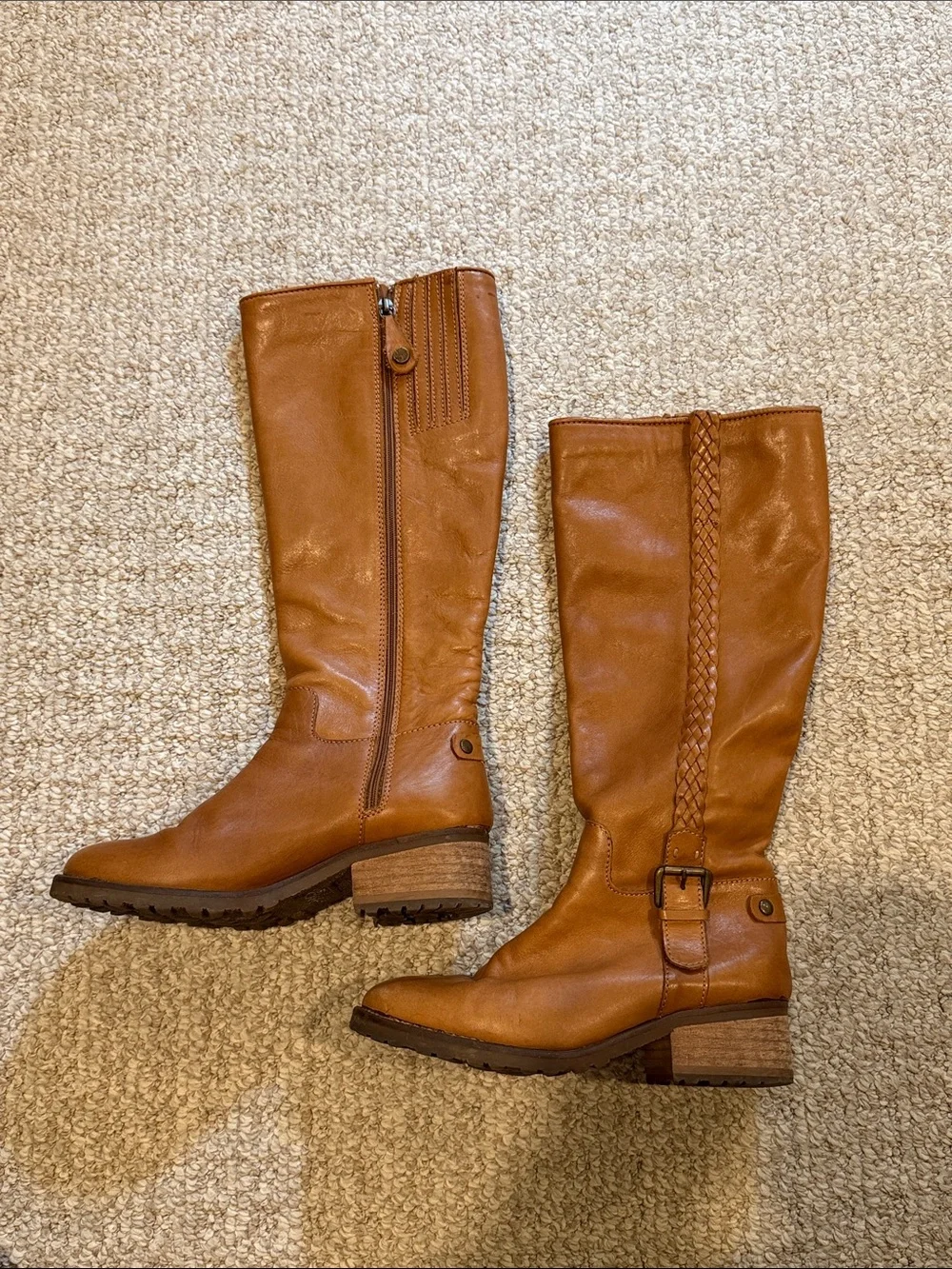 Over-the-Knee Braided Strap Riding Boots in Cognac